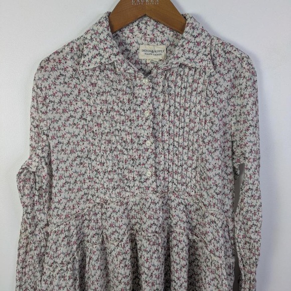 Ralph Lauren Denim & Supply Floral Mini Dress M Tiered Long sleeve Button - Picture 8 of 8